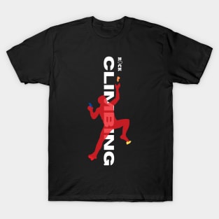 rock climbing with climber red T-Shirt